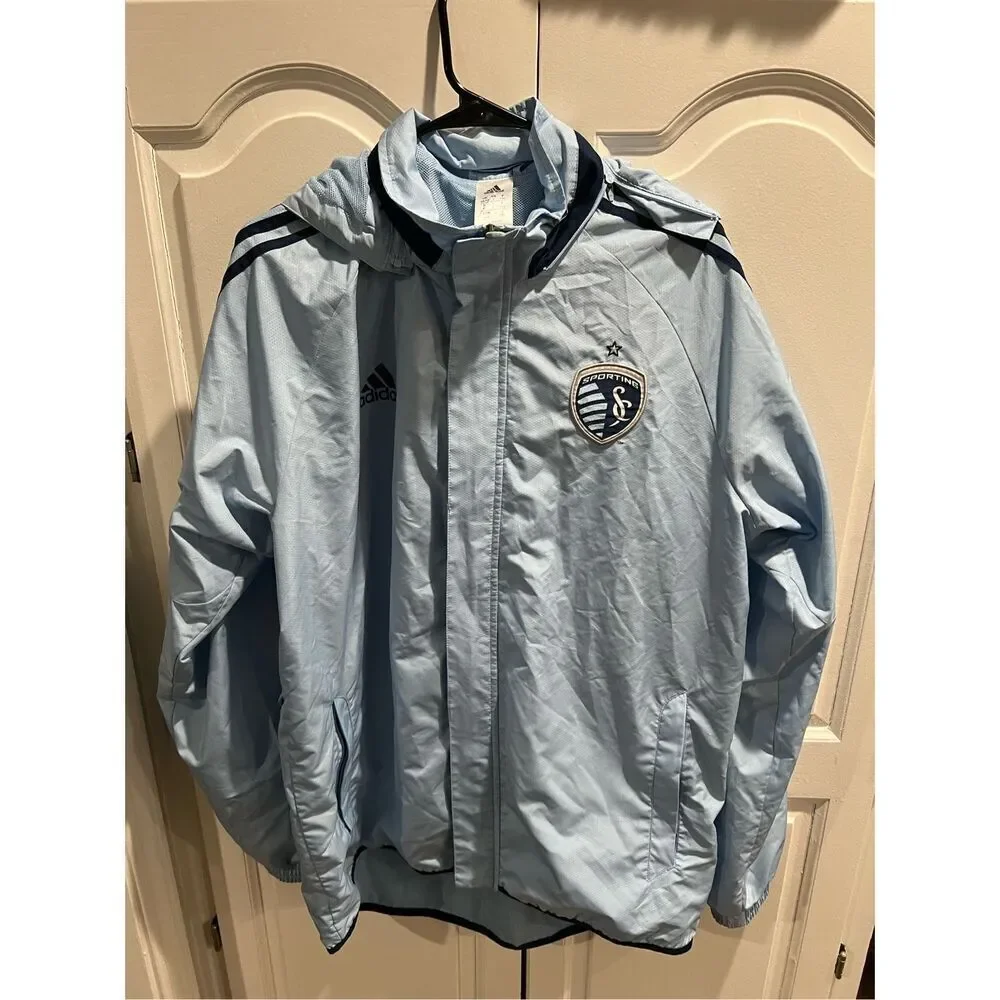 Adidas MLS SPORTING KANSAS CITY Grey Men's L Full-Zip windbreaker/rain Jacket
